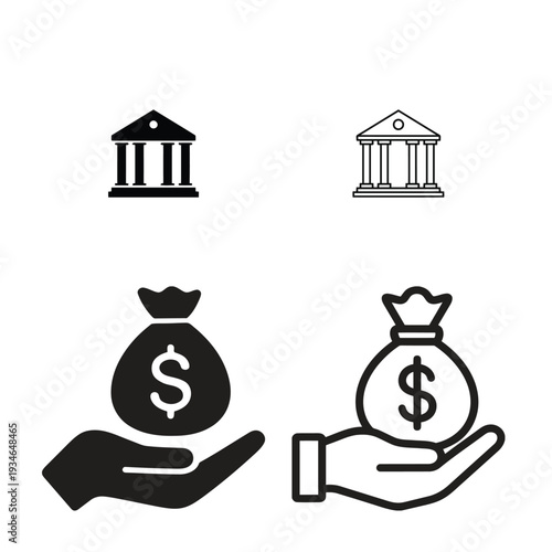 Bank and money including hands holding money bags finance business