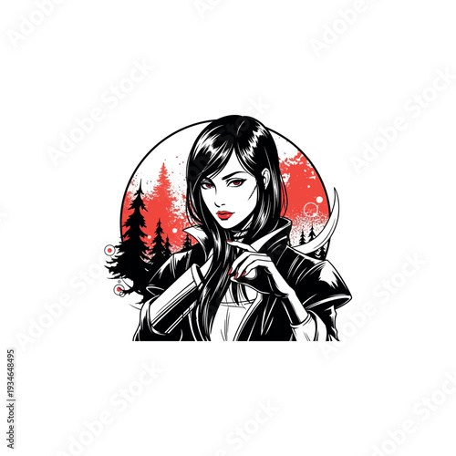 Woman with Swords Fantasy Character Illustration.