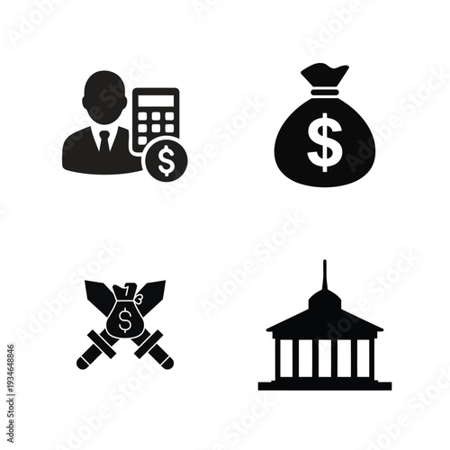 Black businessperson calculator money bag hammer building