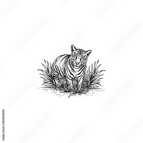 Black and White Tiger Illustration Art.