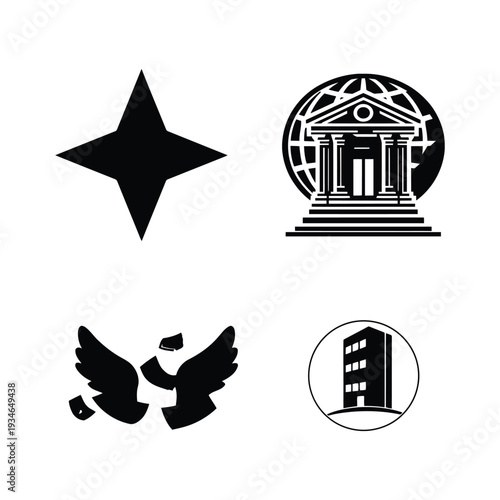 Black of star building wings and bank globe