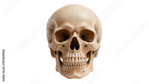 Foto Detailed anatomical human skull, front view, showing intricate bone structure an