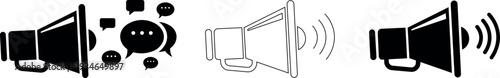 Megaphone line art and black icon set for marketing and communication vector silhouette isolated on transparent background