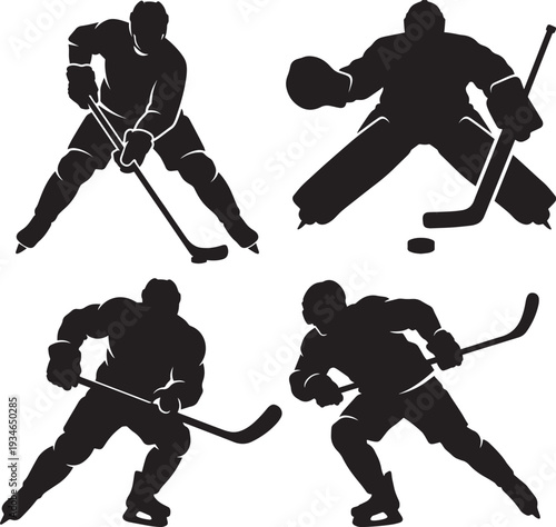 Four Ice Hockey Player Silhouettes in Action Poses