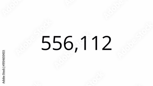 Animated number counter from 0 to 1,000,000 , zero to one million animated number counter with alpha channel , 0 to 1,000,000 counting number digit on transparent background