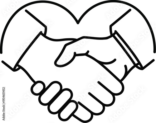 Handshake of love and partnership in a heart shape