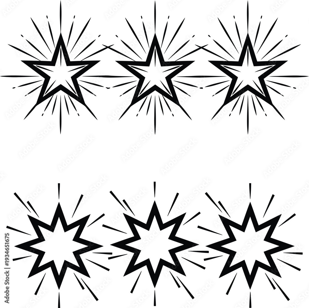 Obraz premium A series of five starburst comic explosion effects in black and white