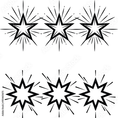 A series of five starburst comic explosion effects in black and white