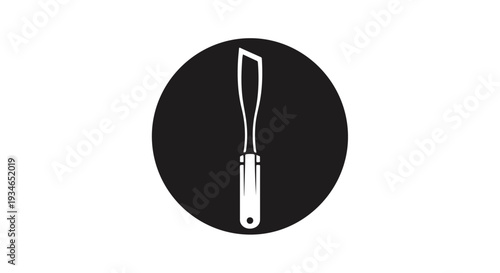 A black circle icon with a white illustration of a utility knife on a plain white background.