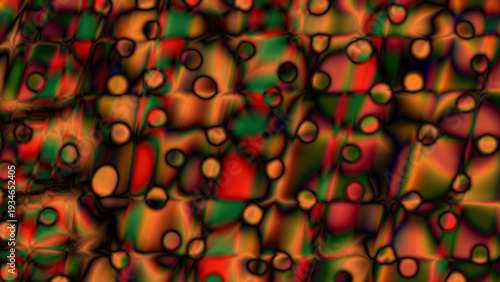 Abstract Microscopic Biological Pattern with Red Orange and Green Cellular Distortion