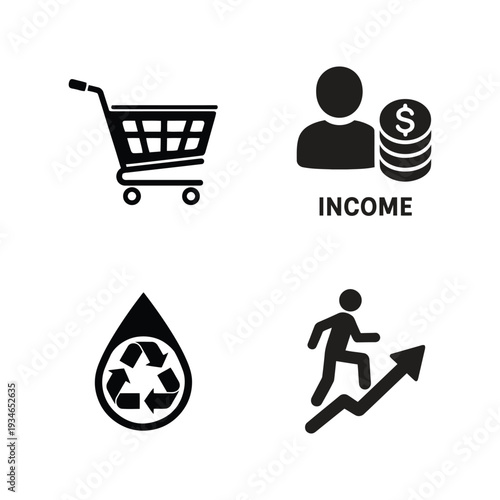 Business and finance on white background shopping cart income recycling symbol growth arrow