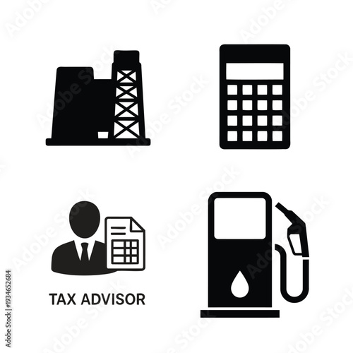 Business and finance symbols on white background tax advisor