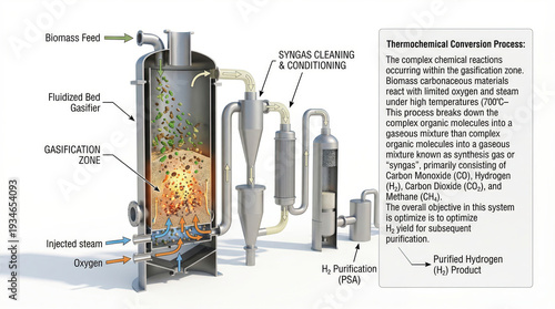 3D Technical Cross Section of Biomass Gasification Reactor for Hydrogen Production