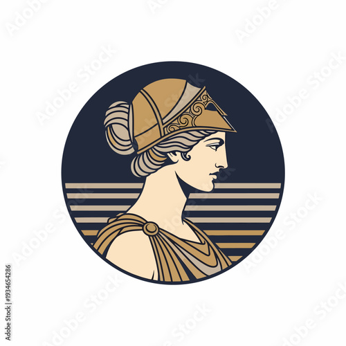 Profile of a classical warrior woman illustration, depicting an ancient mythological figure with a helmet