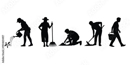 Gardening Silhouettes Of People Performing Various Tasks illustration untitled