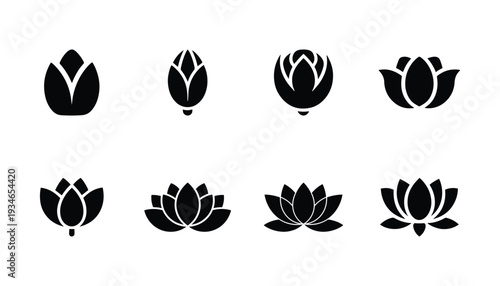 Elegant lotus flower, Minimal black floral yoga and spa vector collection