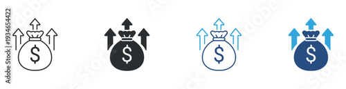 Revenue Growth Icon Set, Financial Increase, Profit Expansion Symbol, Vector Illustration