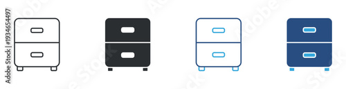 File Cabinet Icon Set, Office Storage Drawer, Document Archive Symbol, Vector Illustration