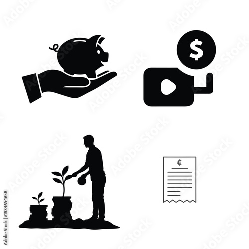 Financial and Nature finance piggy bank money plant