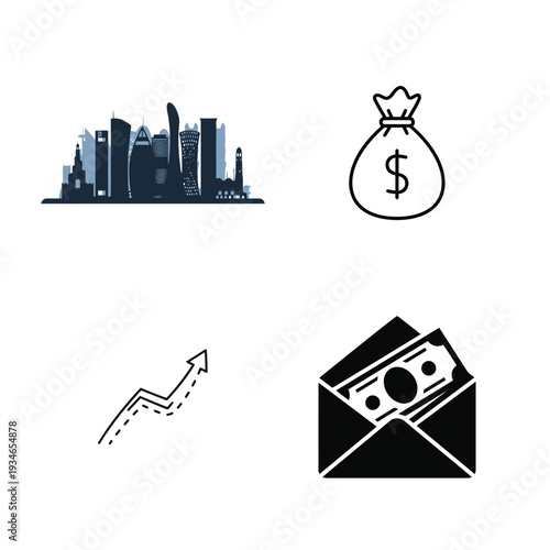 Financial including cityscape money bag and graph finance business