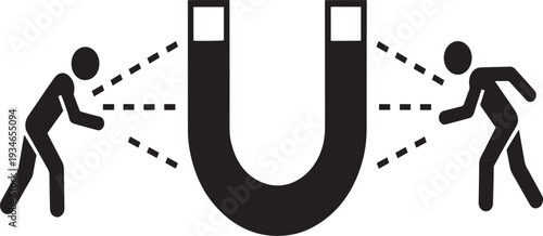 Customer Attraction and Lead Generation Concept Icon with Large Magnet Pulling in People Figures