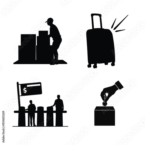 Businessman Worker Silhouette with Luggage and Money Concept