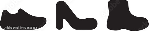 Set of shoe silhouettes including sneaker high heel and boot for footwear fashion design needs