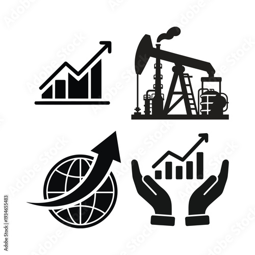 Industrial and finance with graphs and machinery industry charts