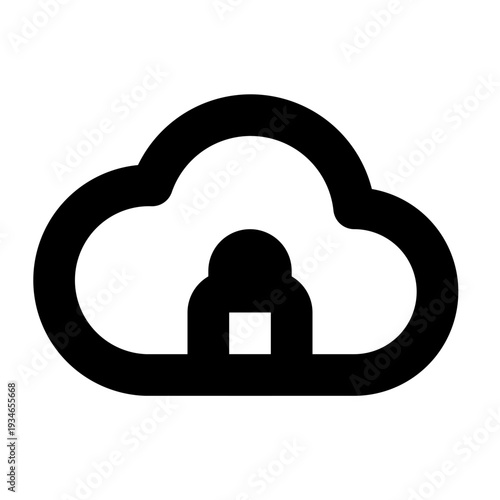 Secure cloud lock icon, minimal line cloud security symbol, vector SVG