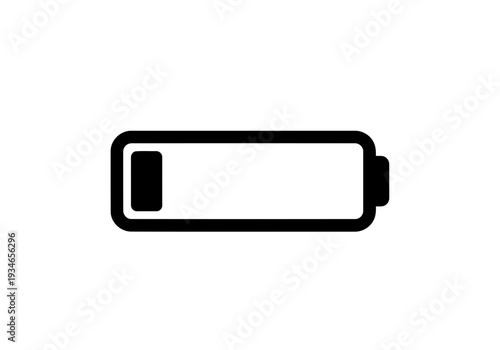 A simple but important Low battery icon simple black and white thick outlined graphic symbol representing power level indicator