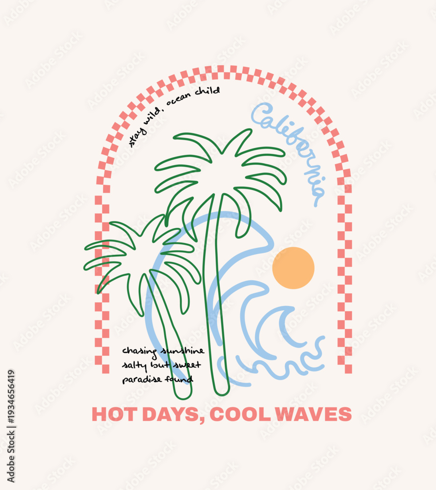 Fototapeta premium Hand Made tropical summer t-shirt design. women's fashion graphic design. minimal art of nature. tee shirt sweatshirt vector beach artwork.