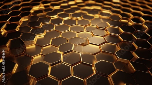 Golden honeycomb pattern with abstract background