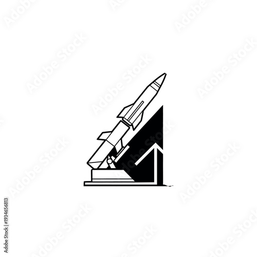 Simple Line Drawing of Rocket Launching.