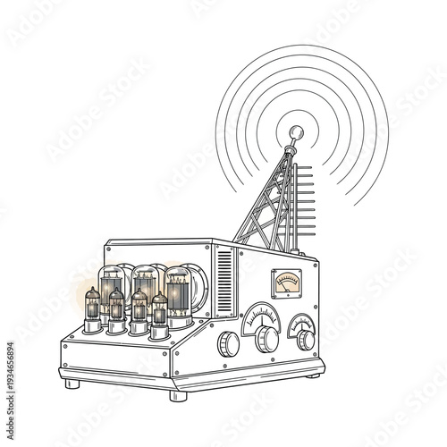 Vintage Radio Transmitter Equipment Illustration.