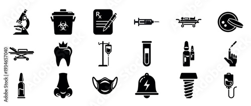 Laboratory and clinical icons showing medical tools and supplies