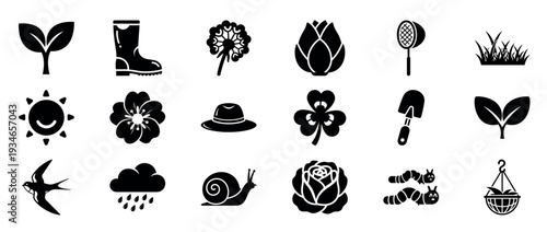 Plant and nature icons showing seedlings and garden elements