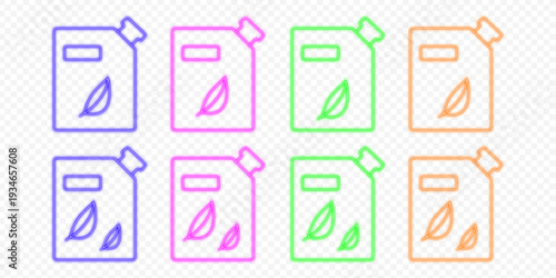 Vibrant neon outline biofuel jerrycan icons representing eco-friendly sustainable energy solutions