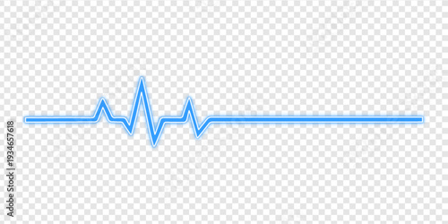 Vibrant blue neon EKG waveform illustration depicting life and health, transitioning to a flatline