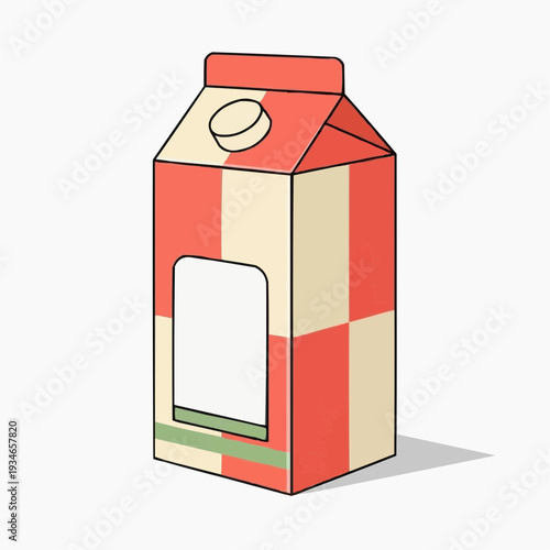 Cartoon-style milk carton with red and beige checkered design  