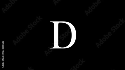 Elegant white serif capital letter D on a solid black background, minimalist design element for initials, monograms, or typography.