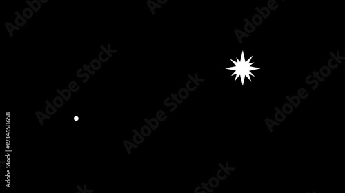 Abstract white dot and spiky starburst graphic element on a minimalist deep black background for design overlay