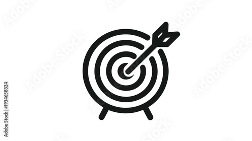Target with arrow hitting bullseye icon representing business goals, success, accuracy, precision, focus, objective, achievement