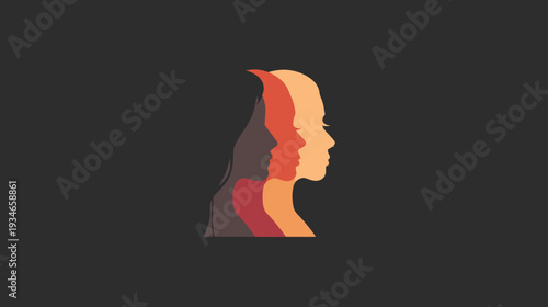 Multicultural women profiles illustration. Layered female faces showing diversity, inclusion, and various skin tones.