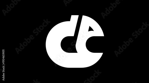 Abstract white geometric letterform or stylized initial symbol on black background, minimalist modern graphic design element.