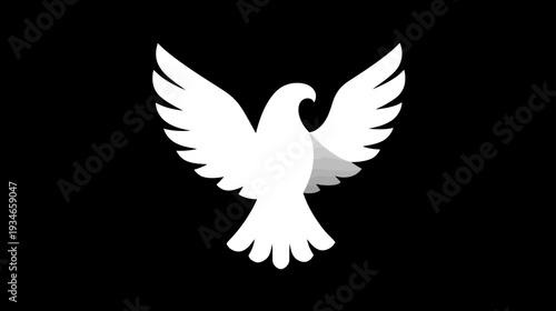 Symbolic white dove in flight with outstretched wings against a clean black background, representing peace, hope, and freedom graphic.