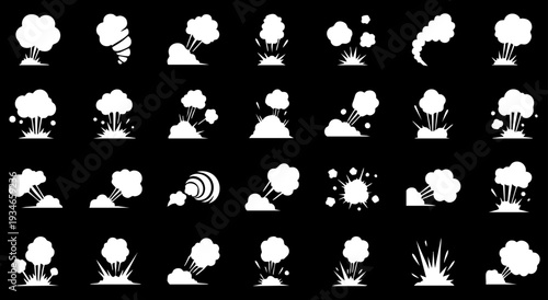 Smoke illustration set for special effects template. Steam clouds, mist, fume, fog, dust, or vapor 2D VFX Clipart element for animation