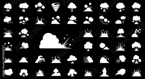 Smoke illustration set for special effects template. Steam clouds, mist, fume, fog, dust, or vapor 2D VFX Clipart element for animation