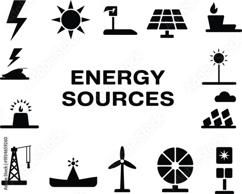 Energy vector illustration with electricity solar wind hydro geothermal oil nuclear renewable nonrenewable power sustainability resources