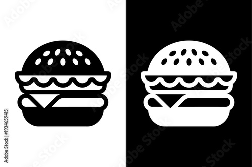 Hamburger icon. Fast food. Linear outline symbol. Black white icon design