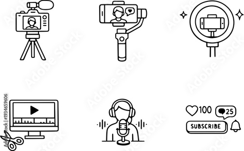 Content creator blogging video production icons